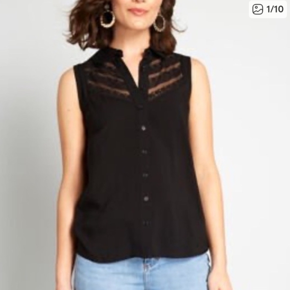 Modcloth Black Lace Button-Up Blouse